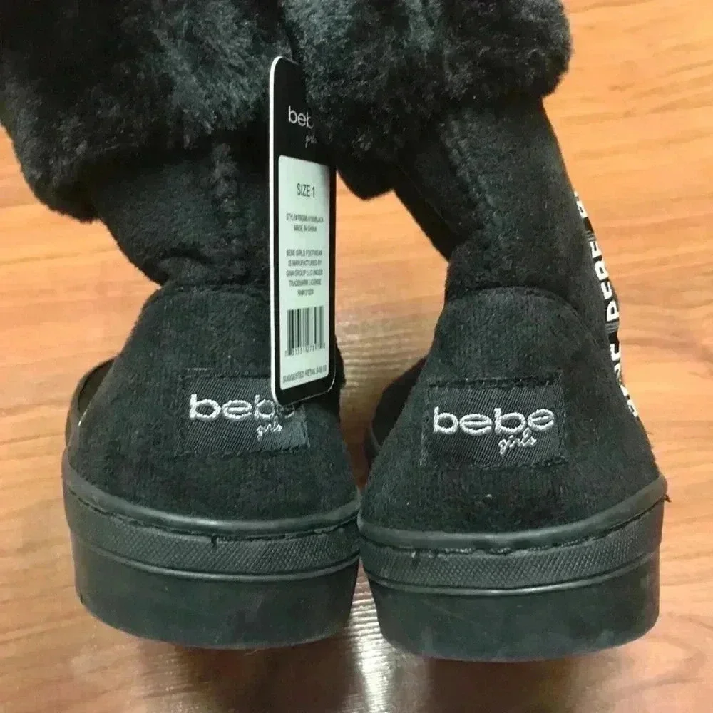 Bebe Girl Black Faux Fur Boots, size 1